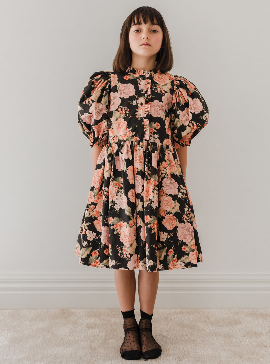 1228-Vintage Bloom Poplin Babydoll Dress-Print 1228-Vintage Bloom Poplin Babydoll Dress-Print
