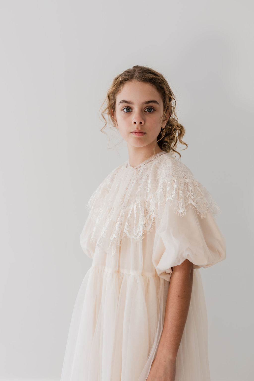 1232B-CUSTOM Lace Collar Tulle Midi Dress-Cream whoopikids 1232B-CUSTOM Lace Collar Tulle Midi Dress-Cream whoopikids