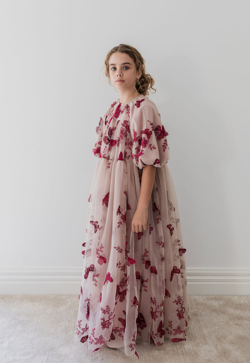 petite amalie pink cream shirred waist dress Petite Amelia whoopikids