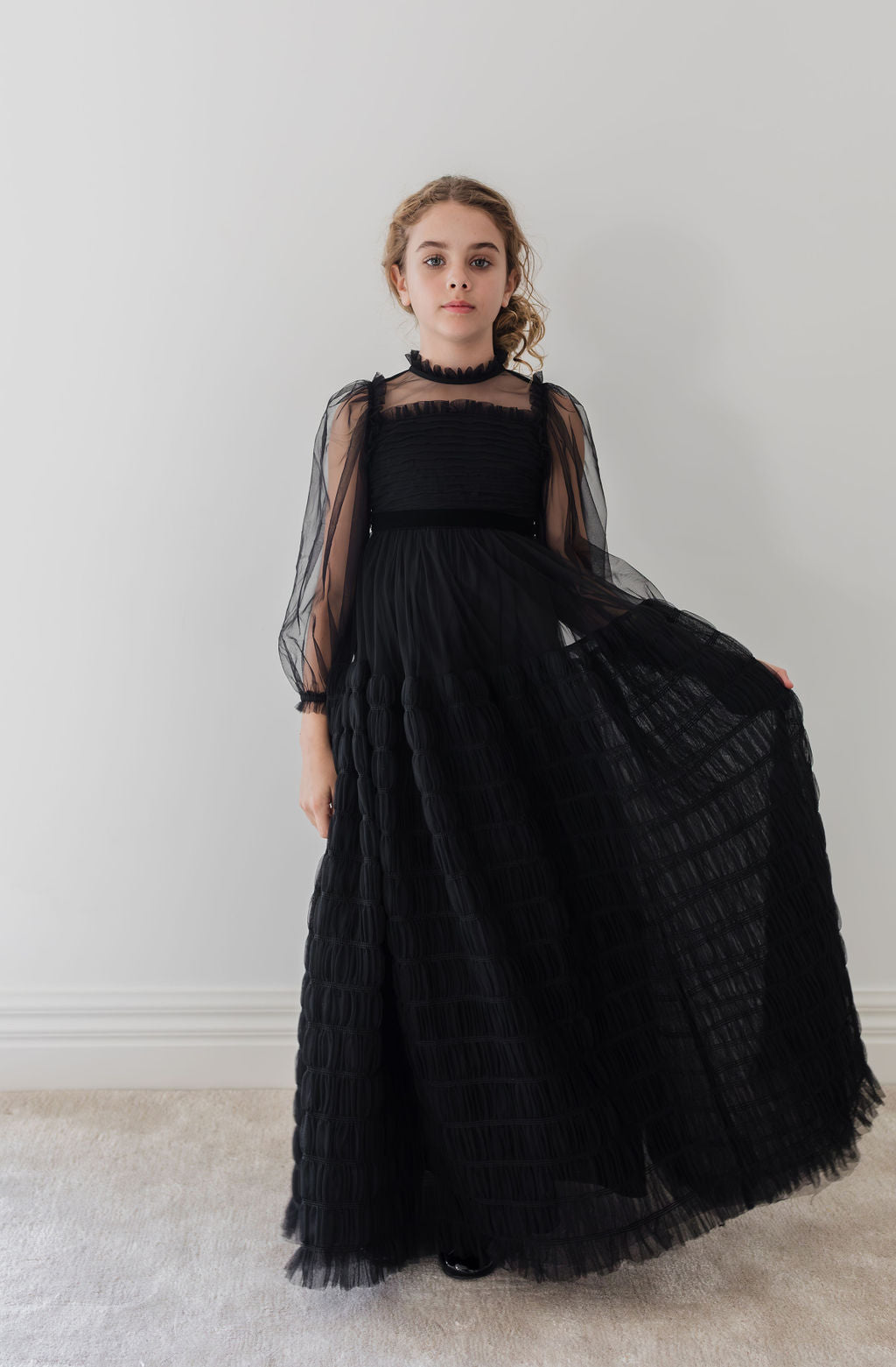 1251-Smocked Tulle Dress-Black – whoopikids