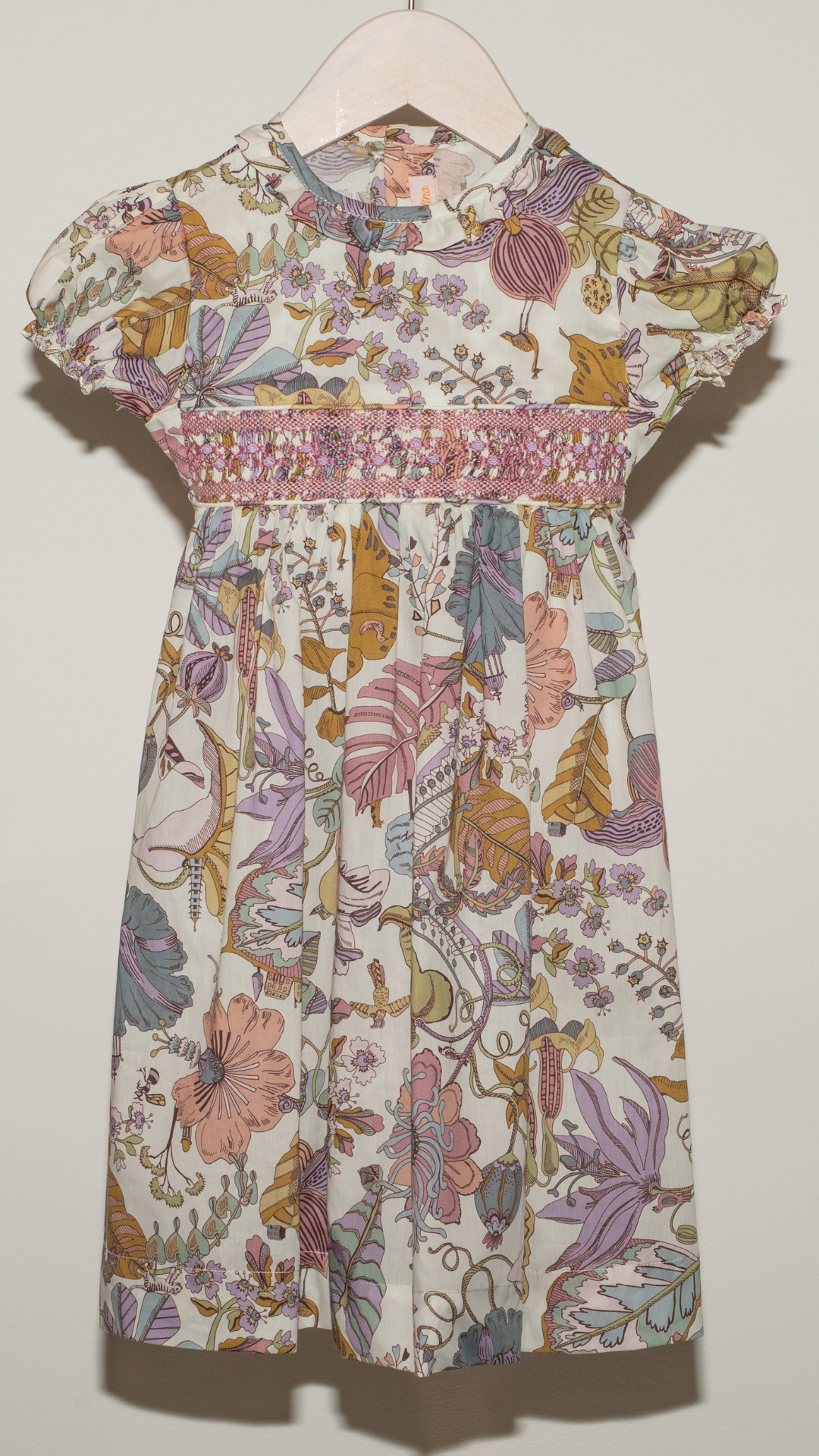 HAND EMBROIDERED DRESS IN VIOLET LIBERTY FLOWERS