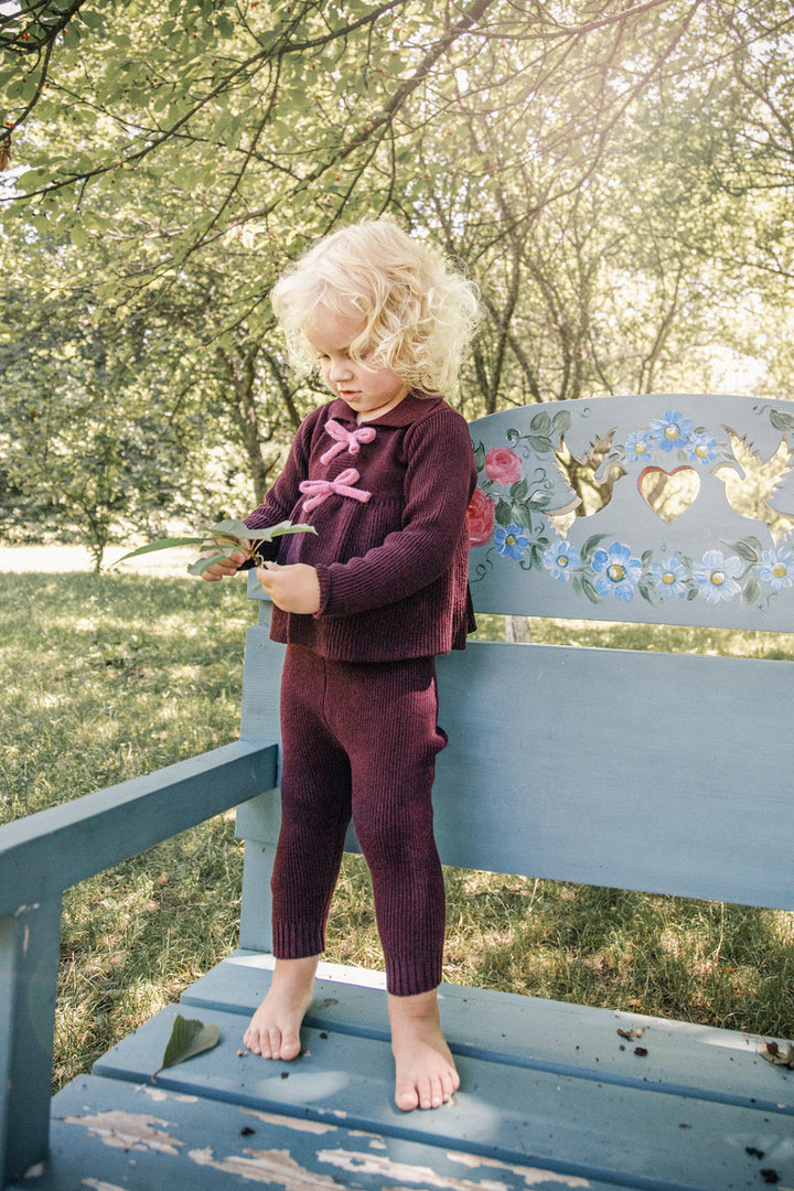 NKN635 KNIT JACKET SET WITH CONTRAST BOWS - WINE