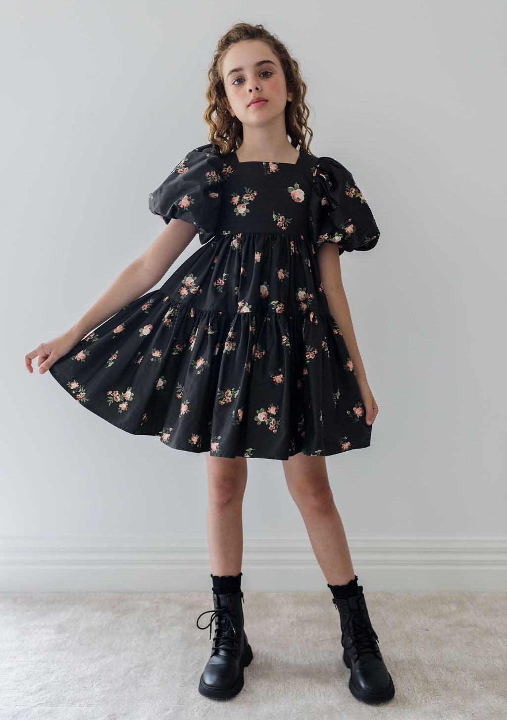 1353-Petite Rosebud Poplin Dress -Petite Rosebud Print