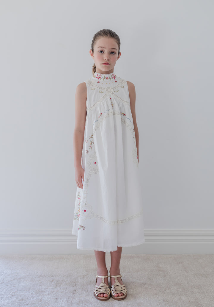 1381 Cross Stitch Sleeveless Dress - White