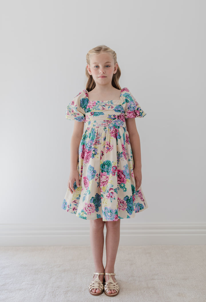 1387B-ELBOW SLV JEWEL PRINT POPLIN DRESS