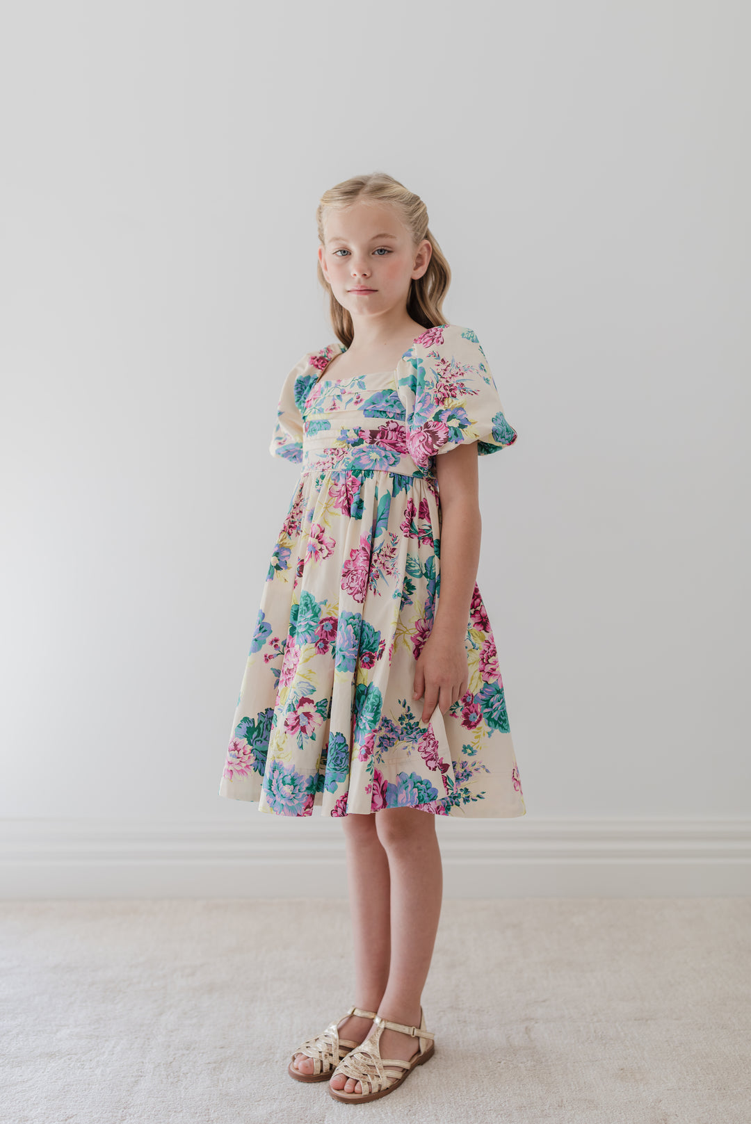 1387B-ELBOW SLV JEWEL PRINT POPLIN DRESS