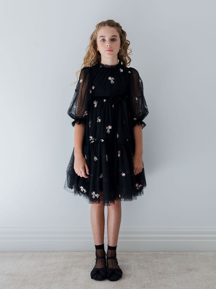 1391-Petite Rosebud Embroidered Dress-Petite Rosebud Embroidery