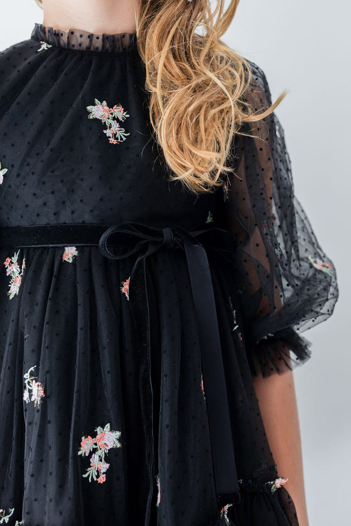 1391-Petite Rosebud Embroidered Dress-Petite Rosebud Embroidery