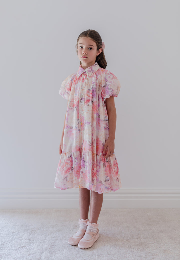 1392-S/S DAHLIA PRINT SHIRT DRESS