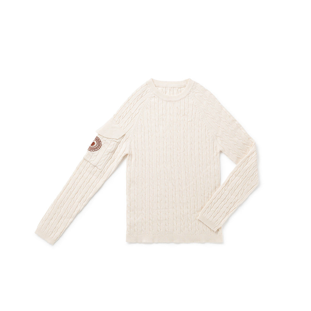1417 Girl Cableknit Crew - Ecru Kids