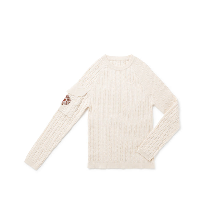 1417-T Girl Cableknit Crew - Ecru-T