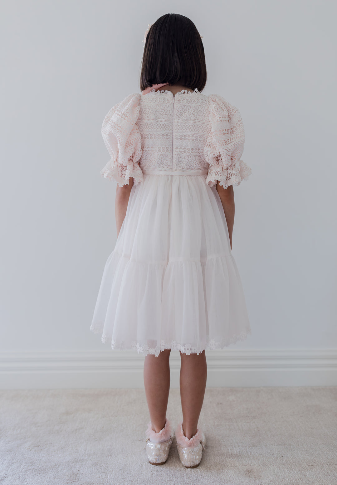 1419-DRESS-DAISY CHAIN LACE BODICE TULLE DRESS-ICE PINK