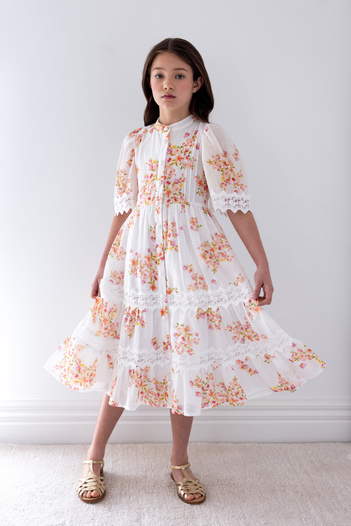 1428B-DITSY  PRINT FLORAL LACE SHIRT DRESS