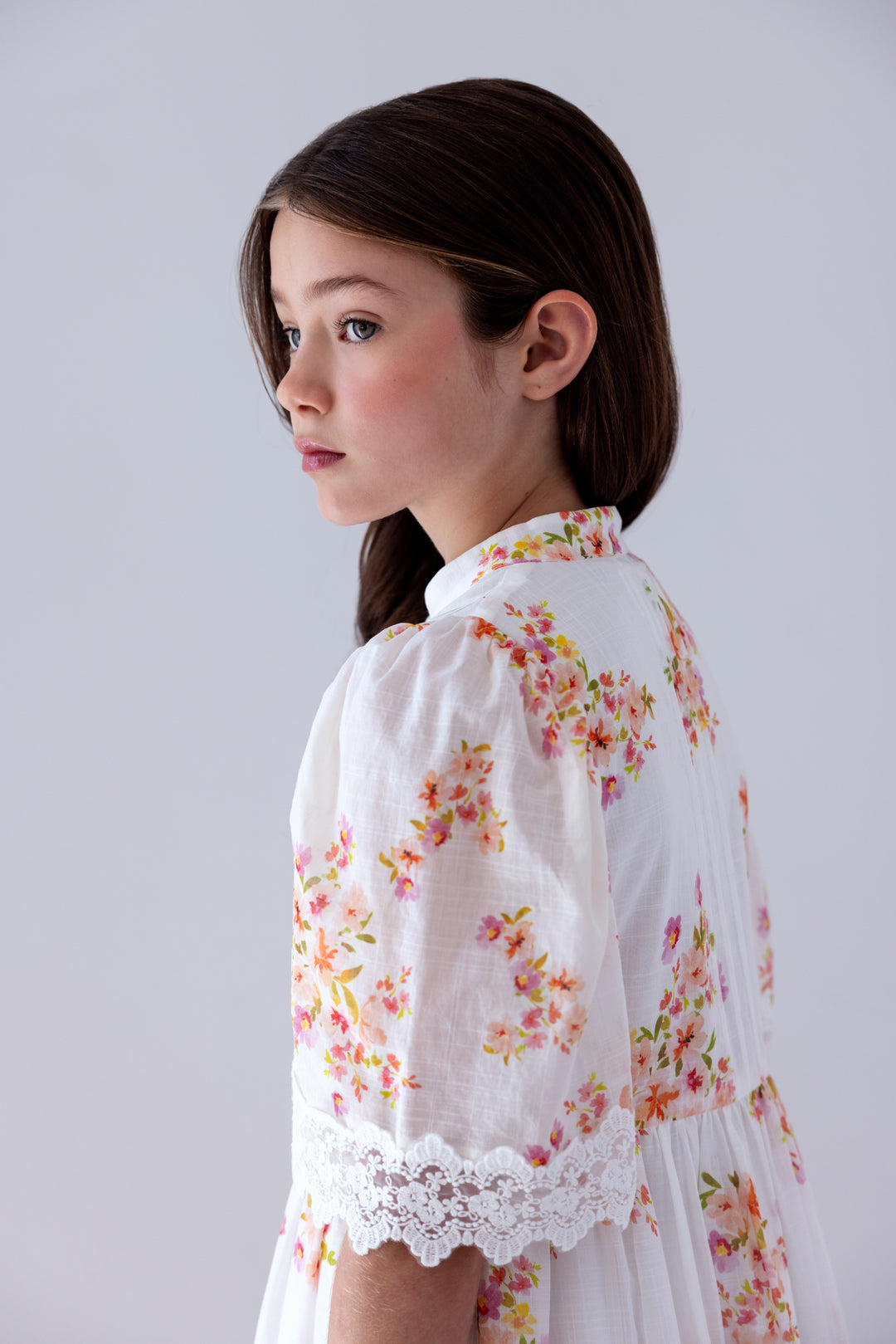 1428B-DITSY  PRINT FLORAL LACE SHIRT DRESS