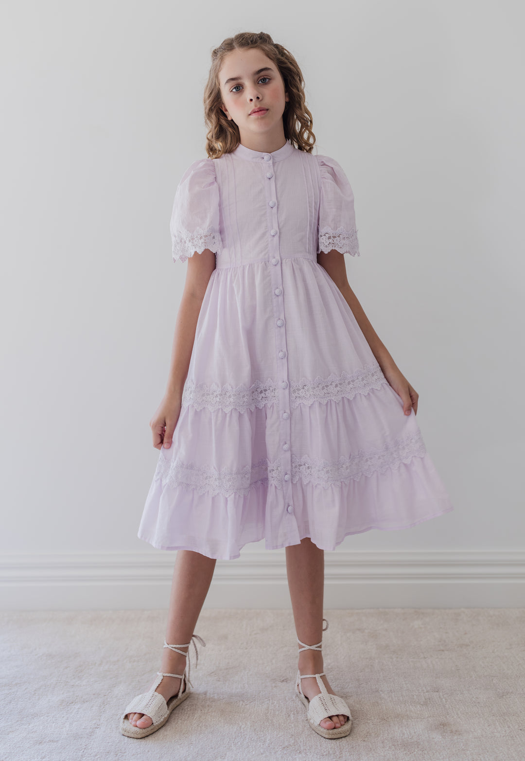 1428-LILAC PRINT LACE SHIRT DRESS