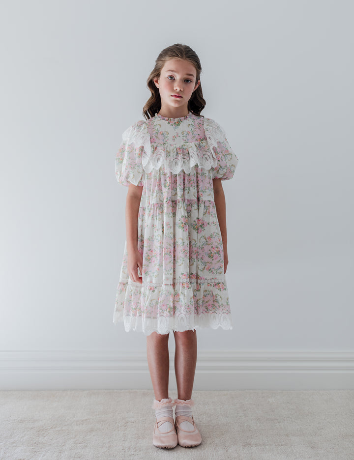 1430-S/S VINTAGE WALLPAPER LACE RUFFLE DRESS