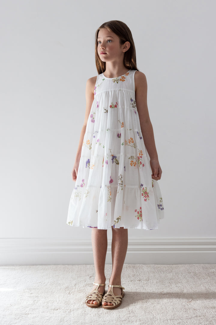 1448B-FLORAL SKETCH PRINT SLEEVELESS DRESS