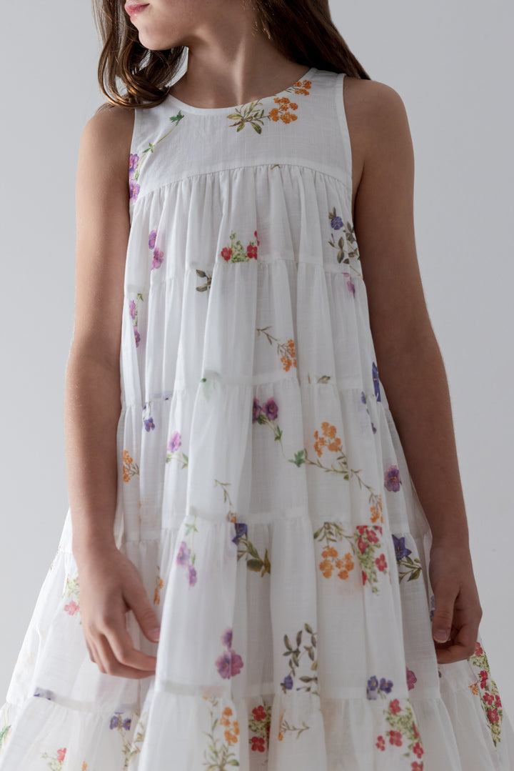 1448B-FLORAL SKETCH PRINT SLEEVELESS DRESS