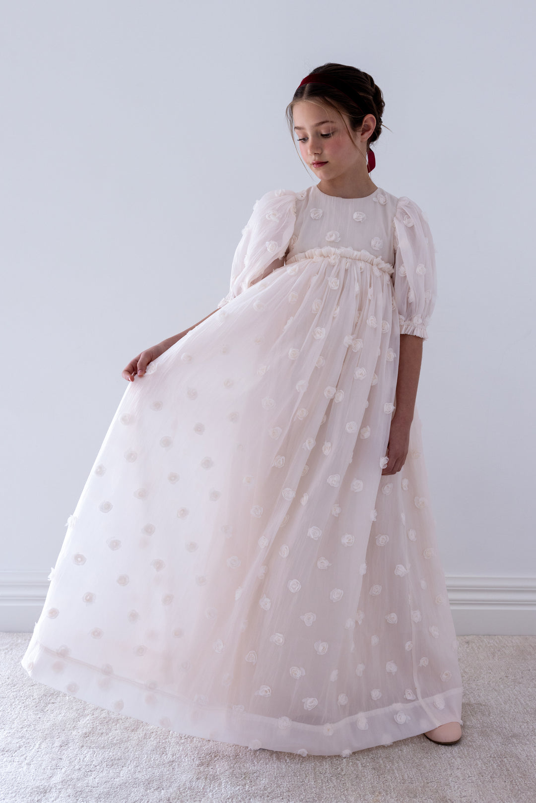 1491-GOWN Organza Roses Gown - Petal Pink