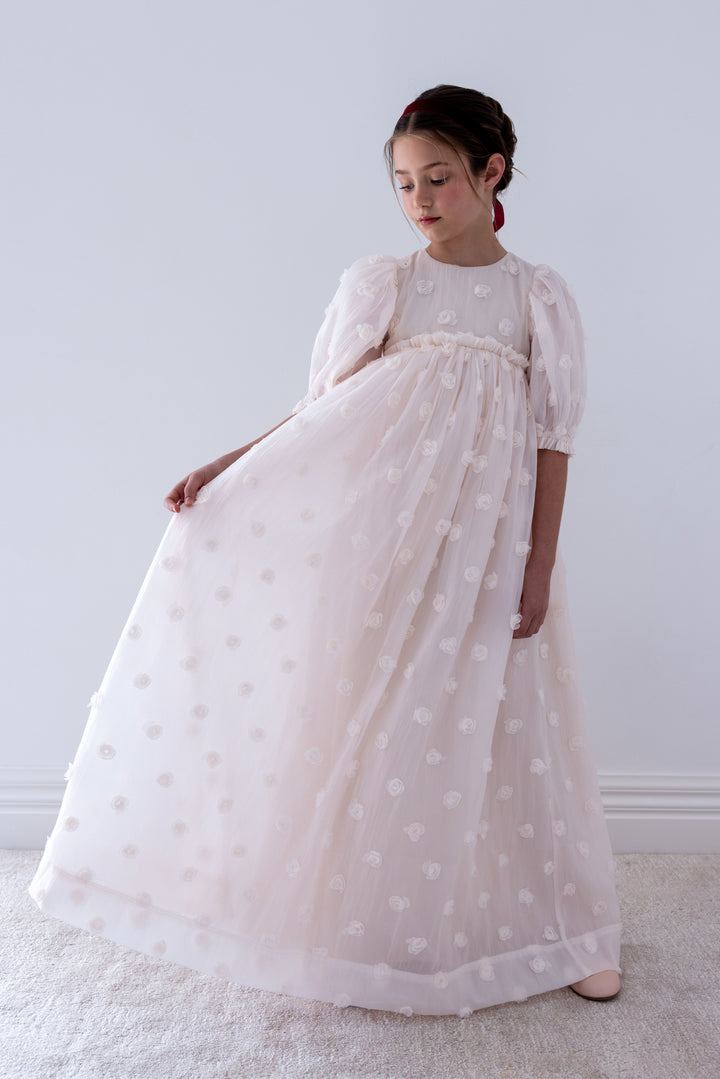 1491-GOWN Organza Roses Gown - Petal Pink