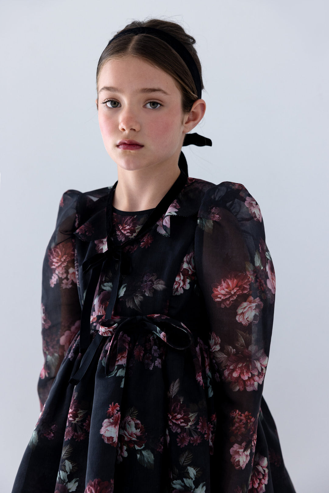 1496 Black Floral Organza Dress - Black Floral