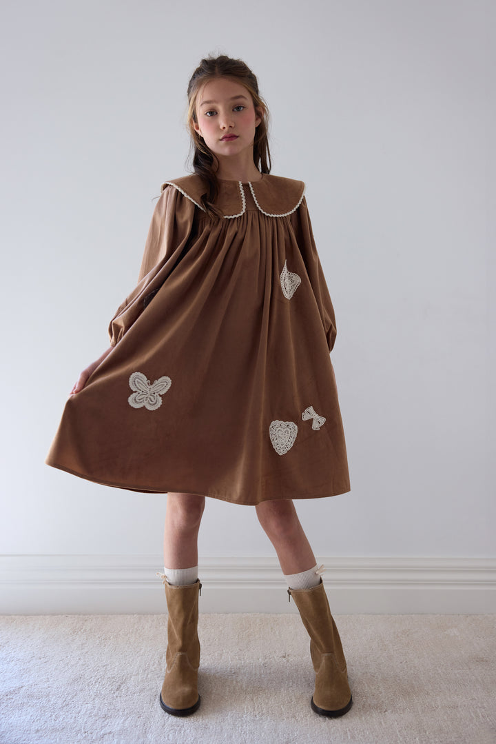 1501B Scattered Applique Cord Dress - Caramel