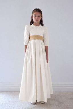 1514 Ivory Taffeta Gown with golden brown  Sash - Ivory