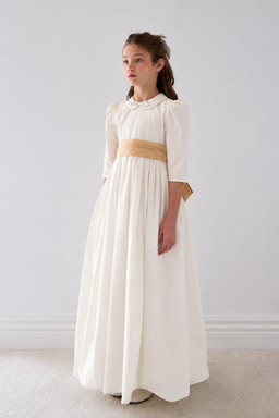 1514 Ivory Taffeta Gown with golden brown  Sash - Ivory
