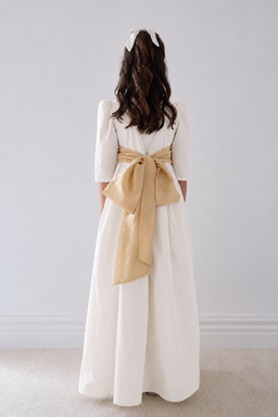 1514 Ivory Taffeta Gown with golden brown  Sash - Ivory