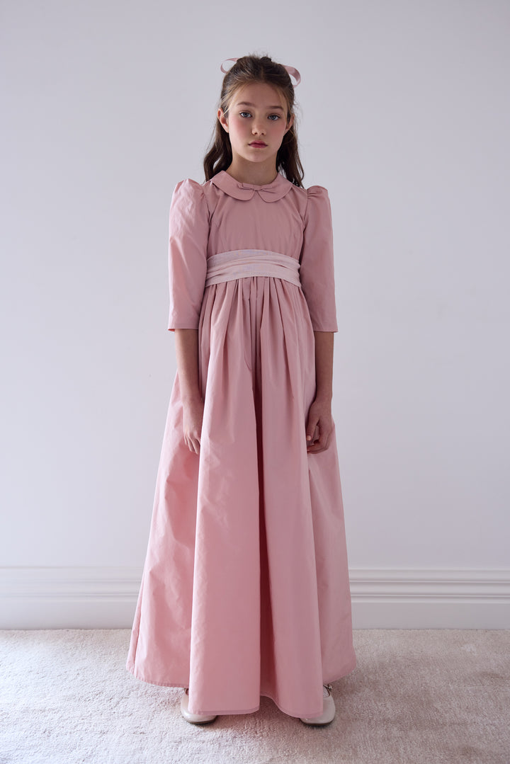 1514 Taffeta Gown With Sash - Rose Pink