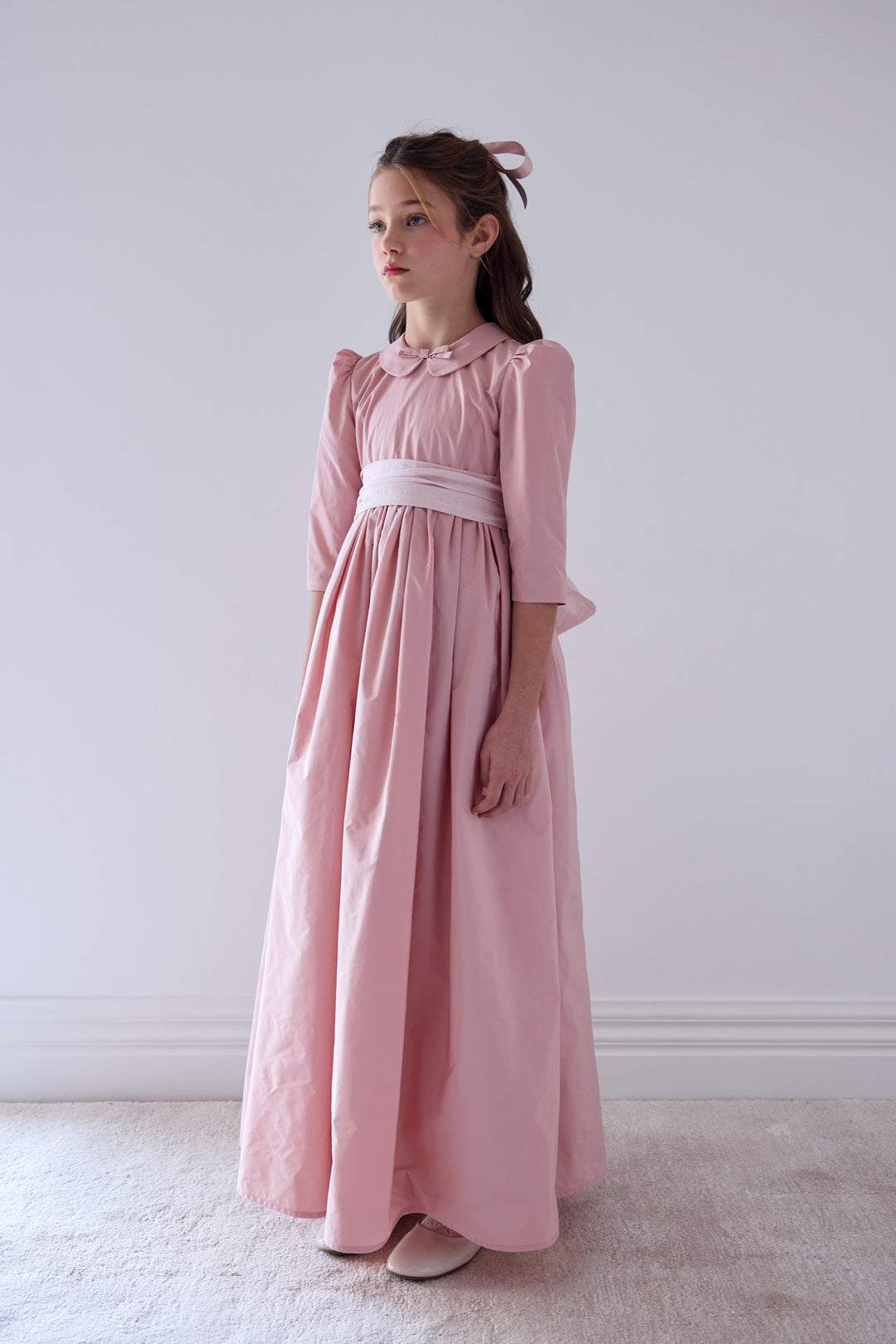 1514 Taffeta Gown With Sash - Rose Pink