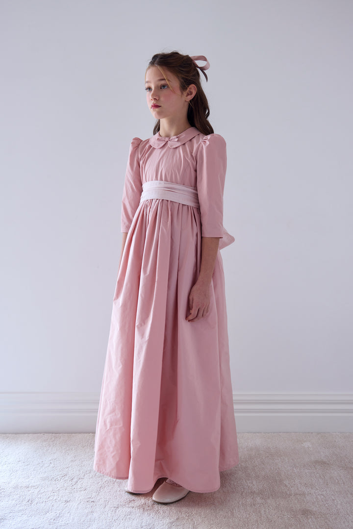 1514 Taffeta Gown With Sash - Rose Pink