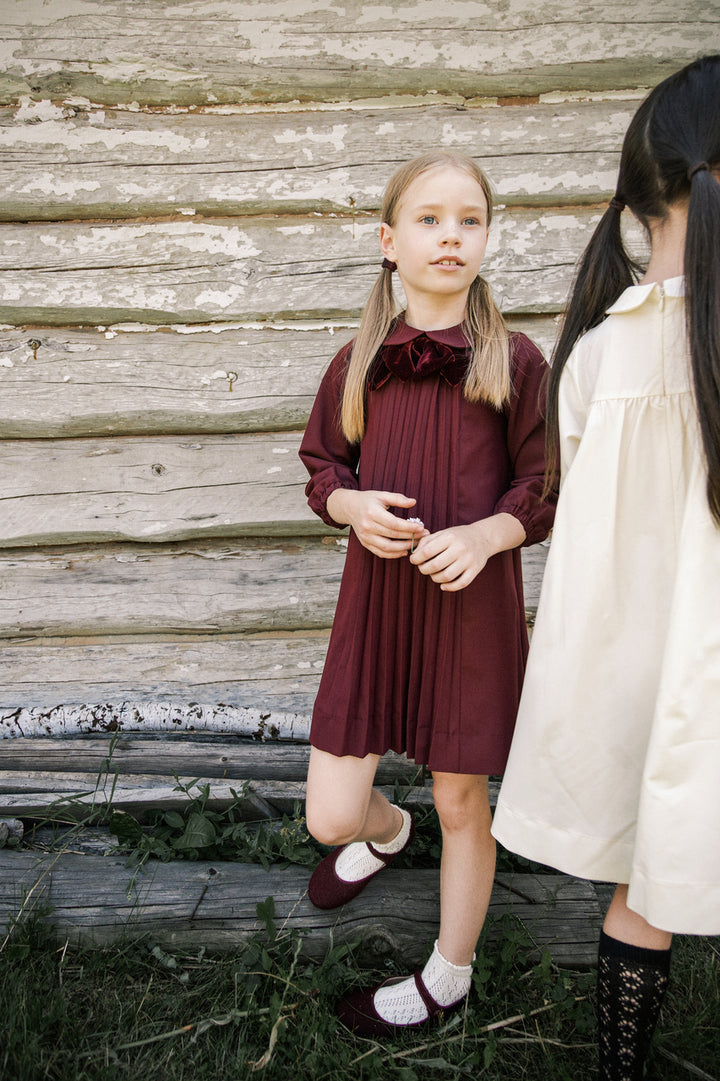 NDR610 NECK BOW PLEATED DRESS - WINE
