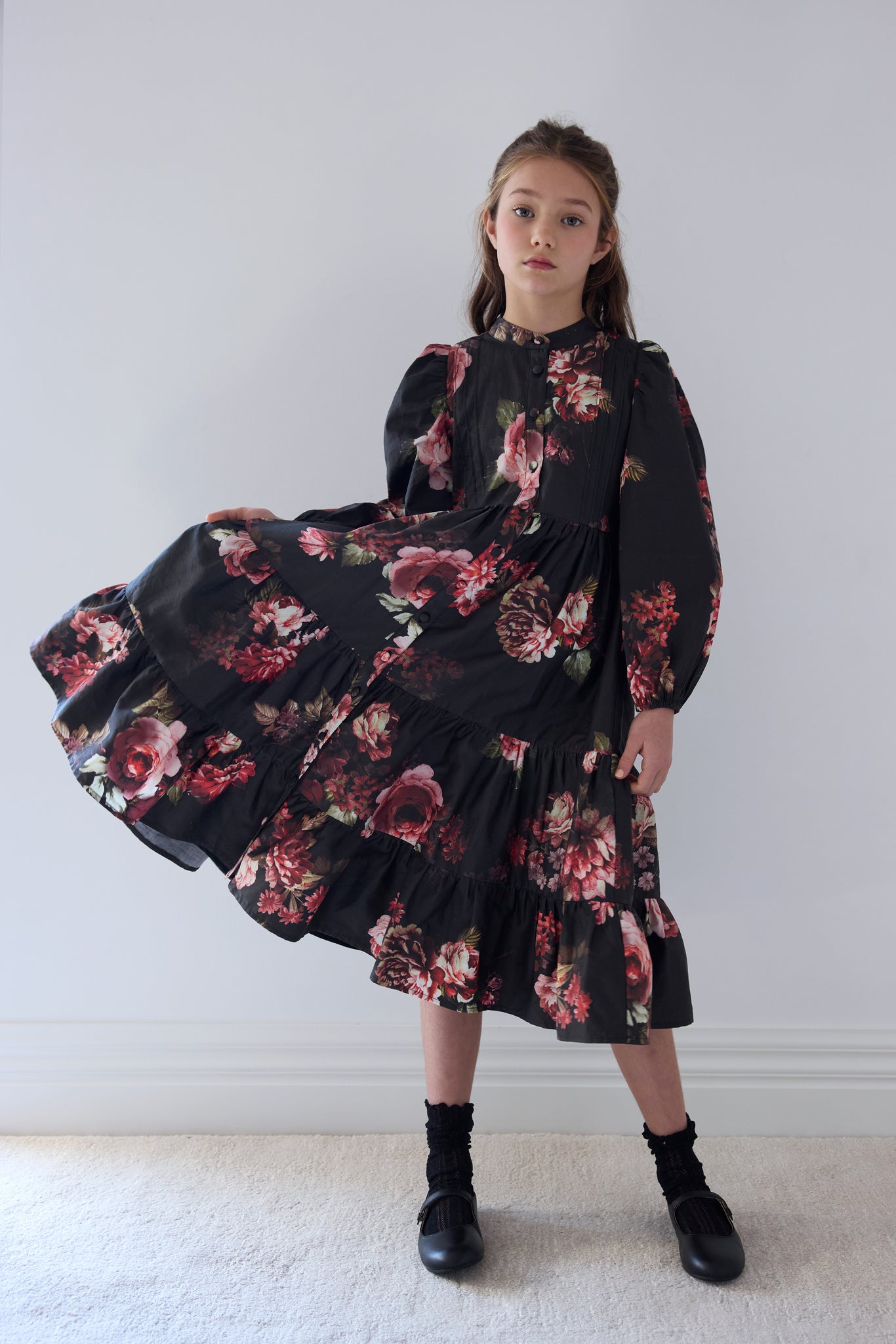 1571 Black Floral Poplin Dress - Black Floral – whoopikids