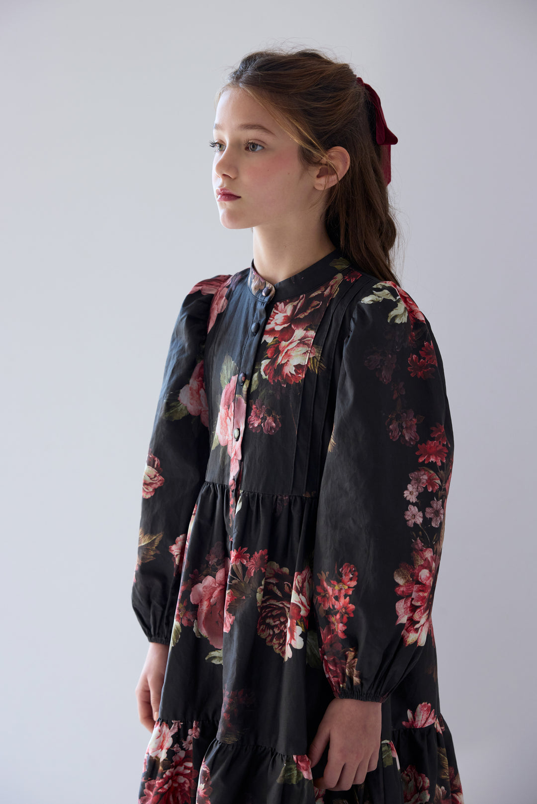 1571 Black Floral Poplin Dress - Black Floral