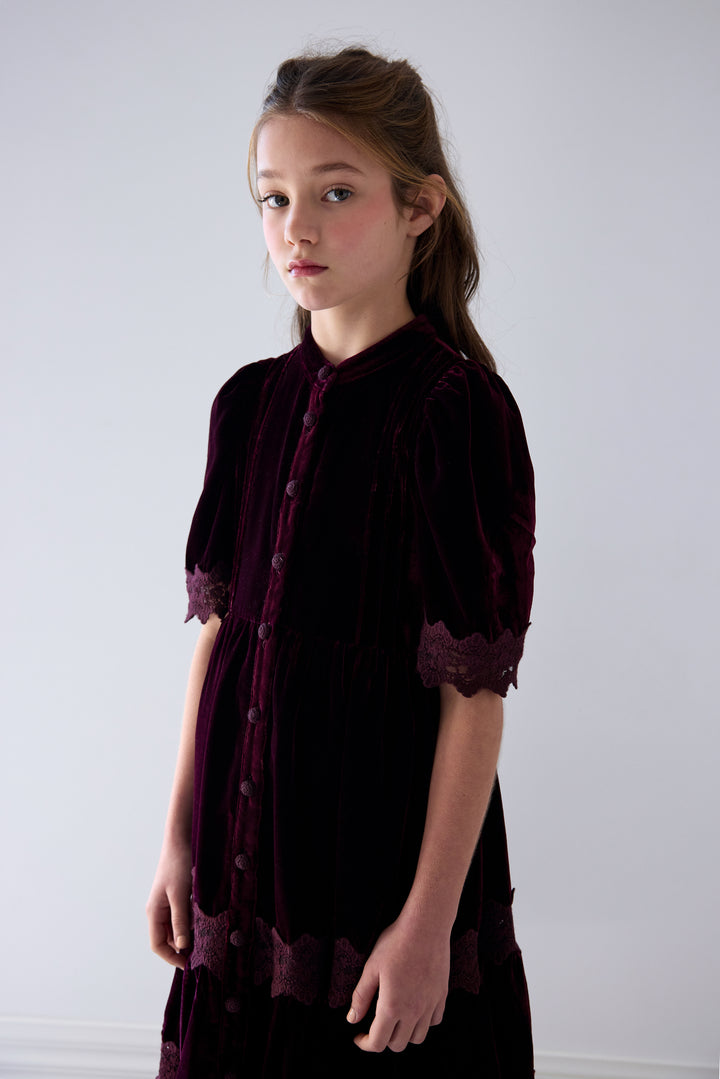 1573 Cherry Lace Velvet Midi Dress - Dark Cherry