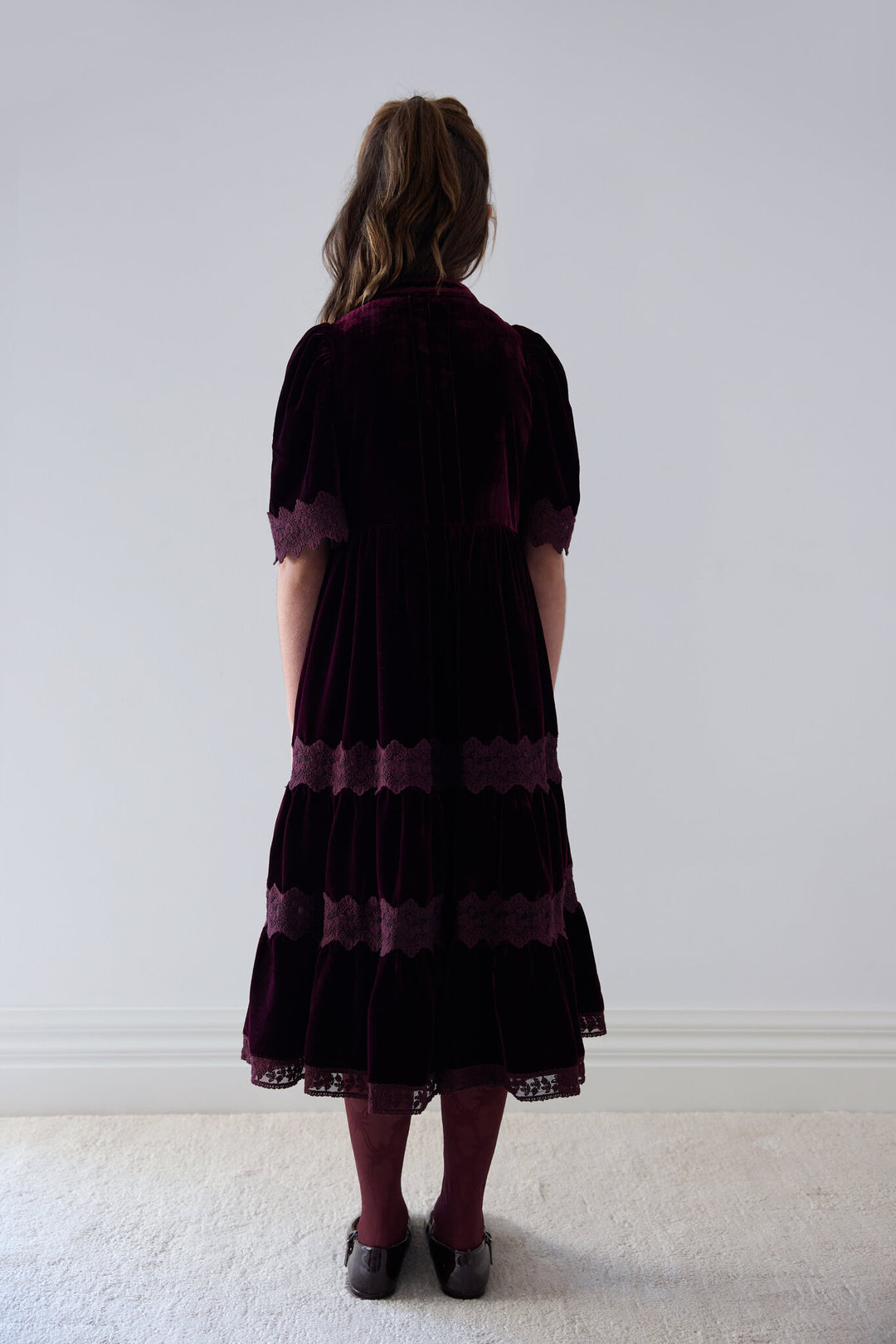 1573 Cherry Lace Velvet Midi Dress - Dark Cherry