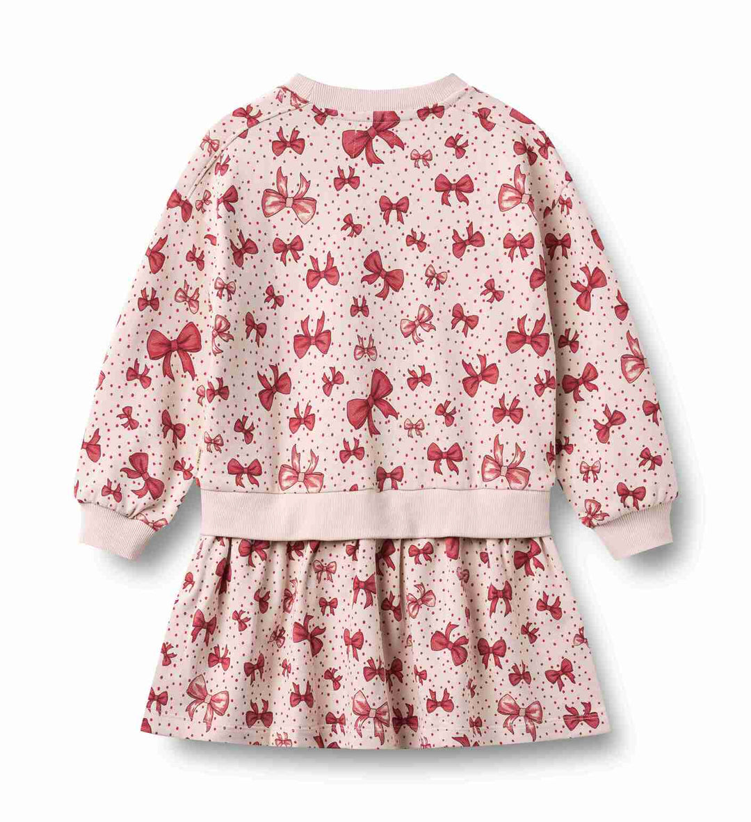 1681-643 SWEAT DRESS L/S MAGGIE - ALMOND PEACH BOWS
