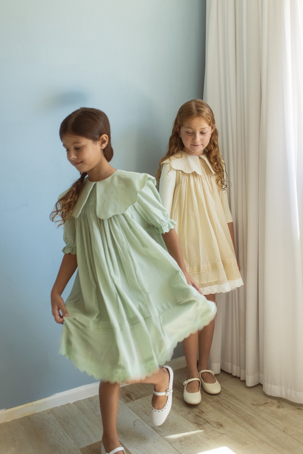 BDR217 STRIPED SCALLOP COLLAR SLEEVED DRESS-MINT whoopikids BDR217 STRIPED SCALLOP COLLAR SLEEVED DRESS-MINT whoopikids