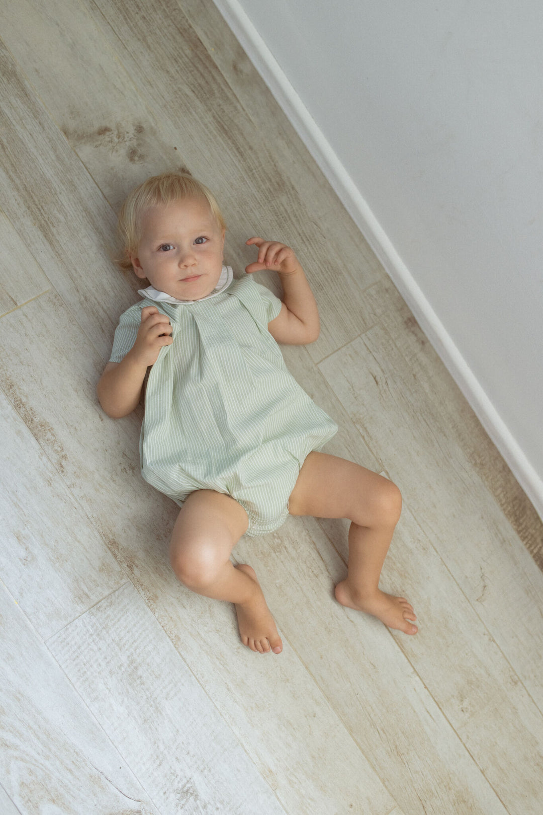 BBB247 STRIPED ROMPER WITH EMBROIDERED COLLAR-MINT