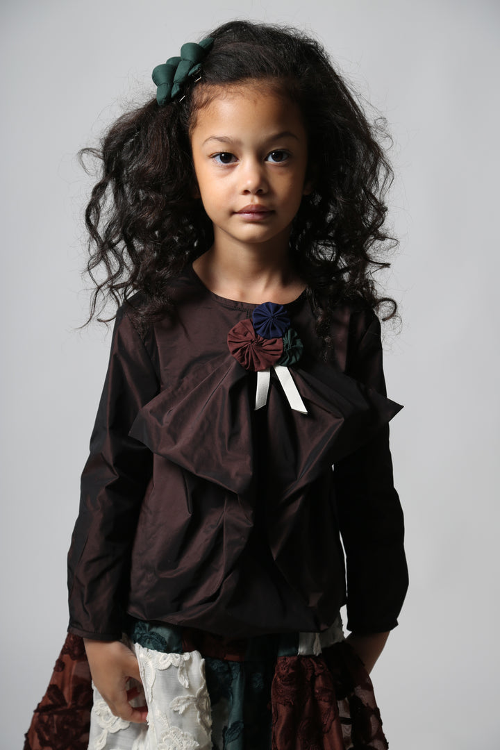 TP200S-ESTRELLA DRAPED BOW BLOUSE-RAISIN