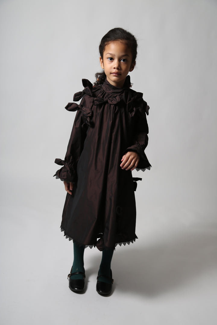 DR325V-ESTELLA BOW EMBELLISHED FROCK-RAISIN