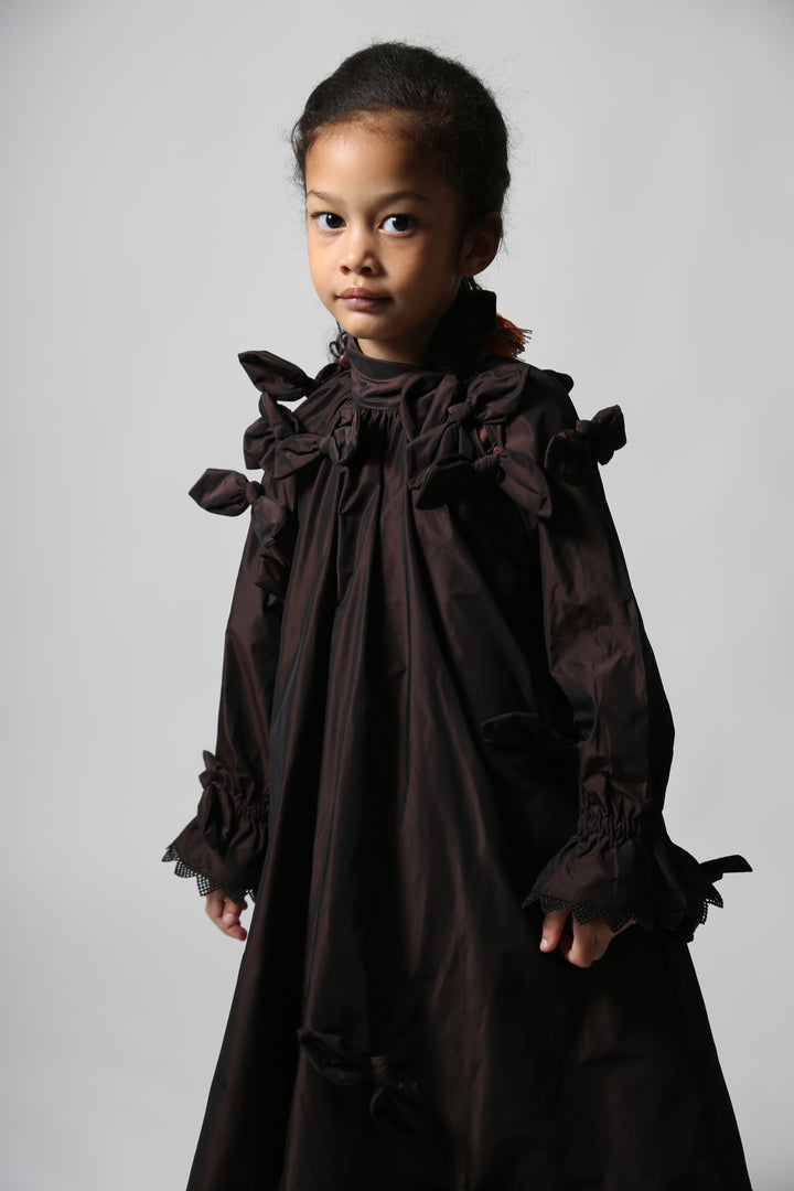 DR325V-ESTELLA BOW EMBELLISHED FROCK-RAISIN