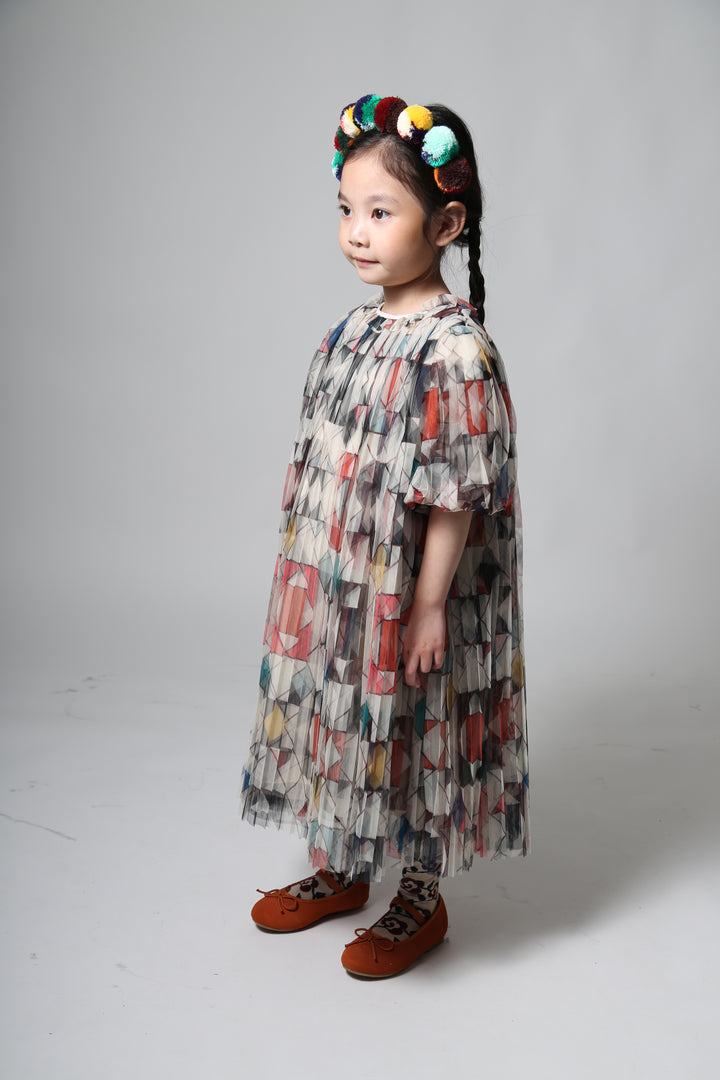DR204V-CRUSH PLEATED SMOCK DRESS-RAINBOW