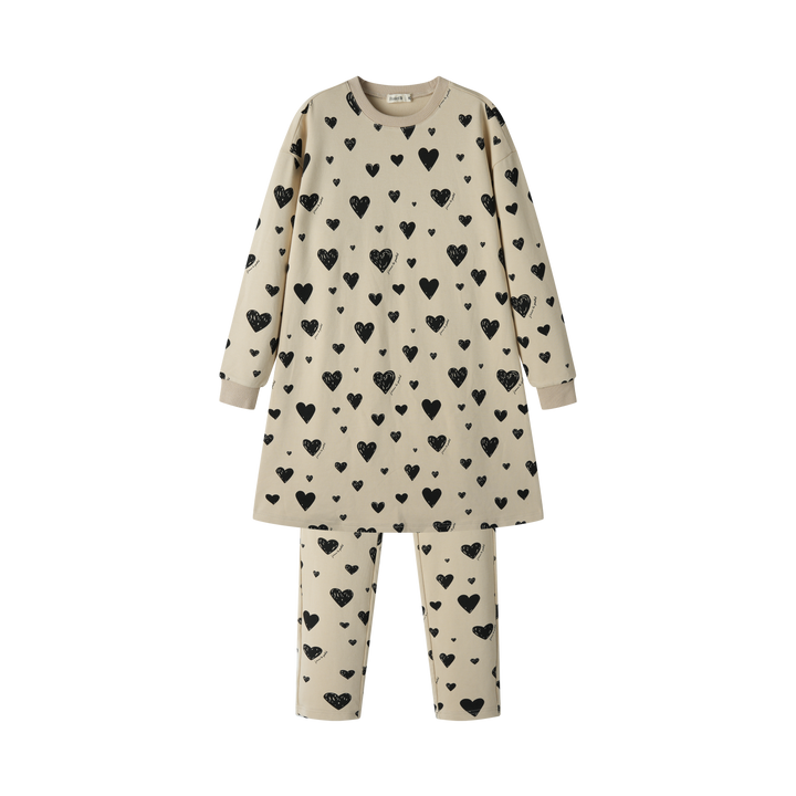 HEART PRINT NIGHTSHIRT-OATMEAL