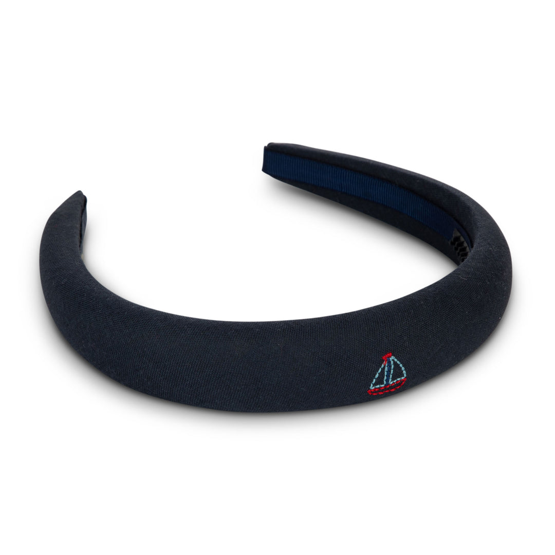 25S-Sailboat embroidered headband-Navy