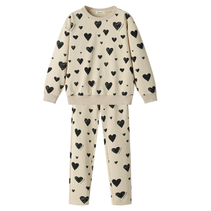 HEART PRINT PAJAMA-OATMEAL