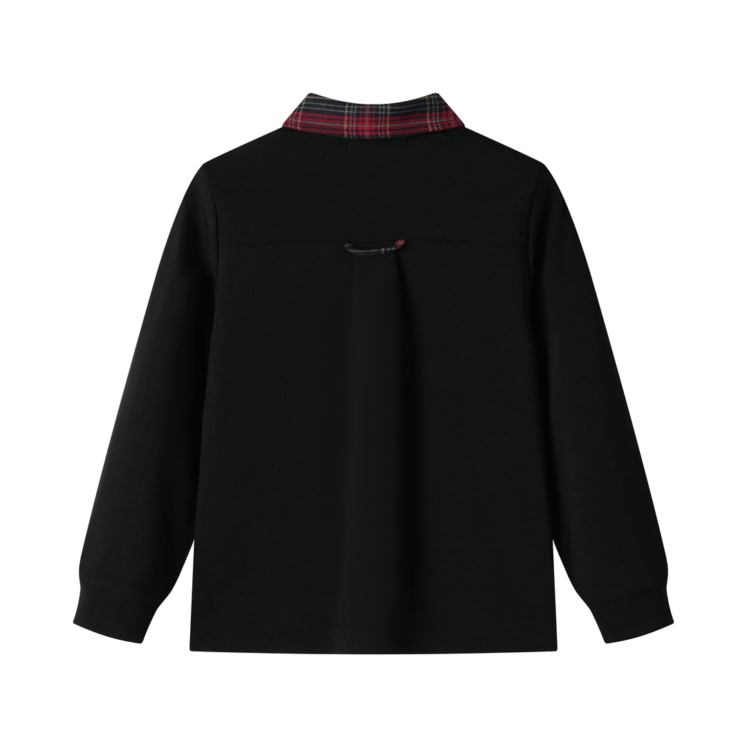 PLAID COLLAR POLO SWEATSHIRT-BLACK