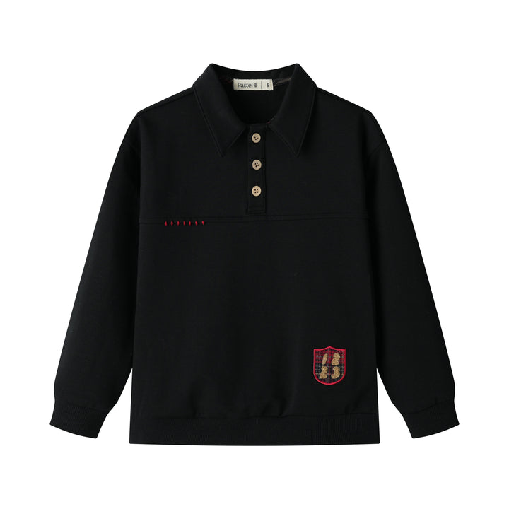 SEAMED POLO SWEATSHIRT-BLACK