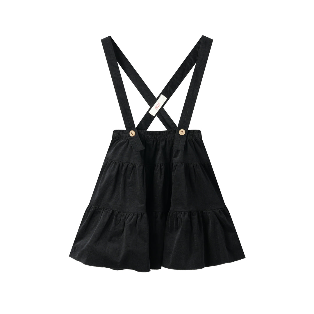 CORDUROY TIERED SUSPENDER SKIRT-BLACK